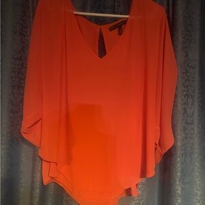White House Black Market Orange Flowy V-Neck Dolman Blouse